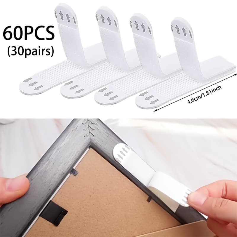 TEMU 60pcs No-hole Picture Frame Hooks, Easy Removable Traceless Frame Hanging Strips, Suitable For Wall Decoration And Storage, Living Room Bedroom Wall Decor, Home Display And Use