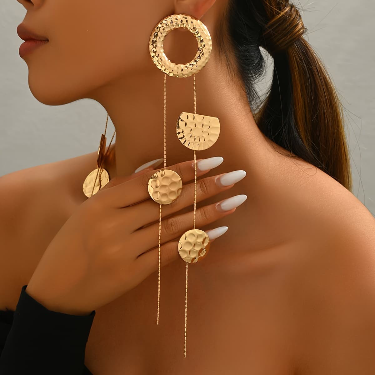 TEMU 1 Pair Of Women's Fashion Dangle Earrings, Personalized Circle, , Geometric Tassel, Long Stud Earrings