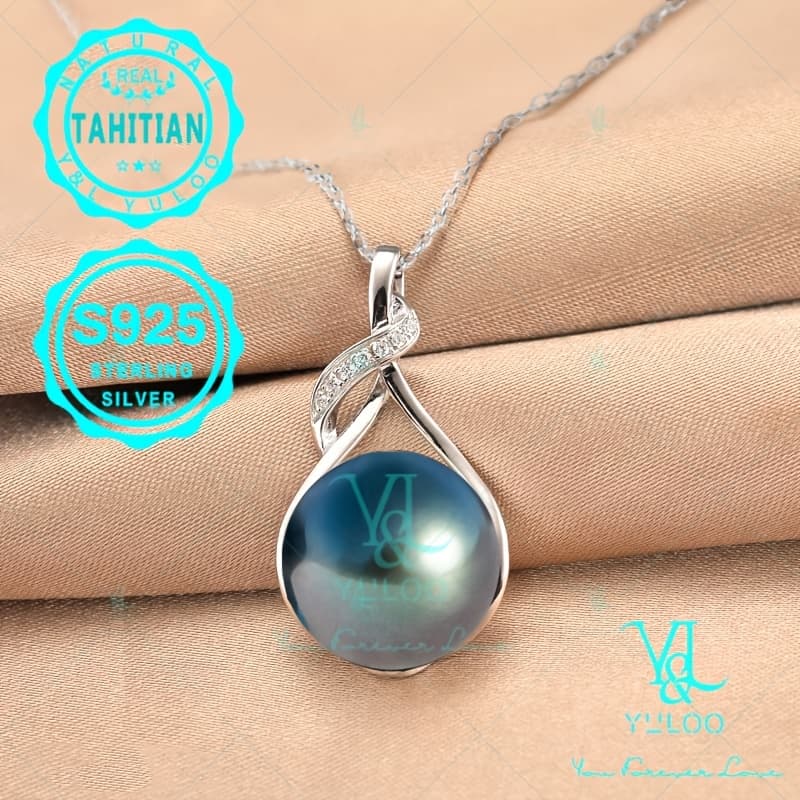 TEMU Round Black Pearls 11-12mm 925 Sterling Silver Pendant Necklace 18+2/20+2 Inches - Gifts For Mom, Wife, Anniversary, , Birthday, Christmas, Valentine's Day