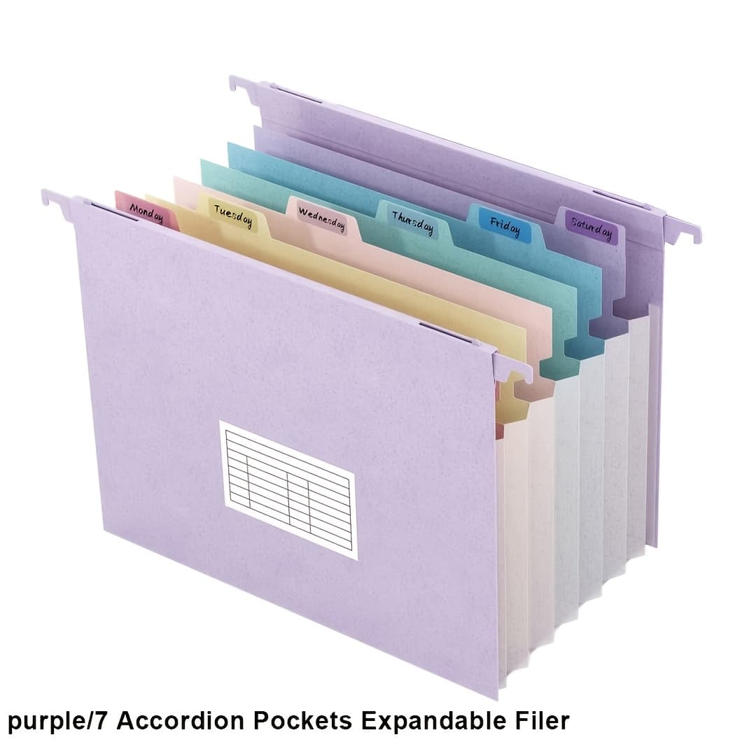 TEMU Wheat Straw Expanding Hanging File Cabinet, 7 Accordion Pockets With 1.2'' Expandable File Cabinet Organizer, Tabs, Fit Us Letter Size - 1 Pack (pink/purple/blue)