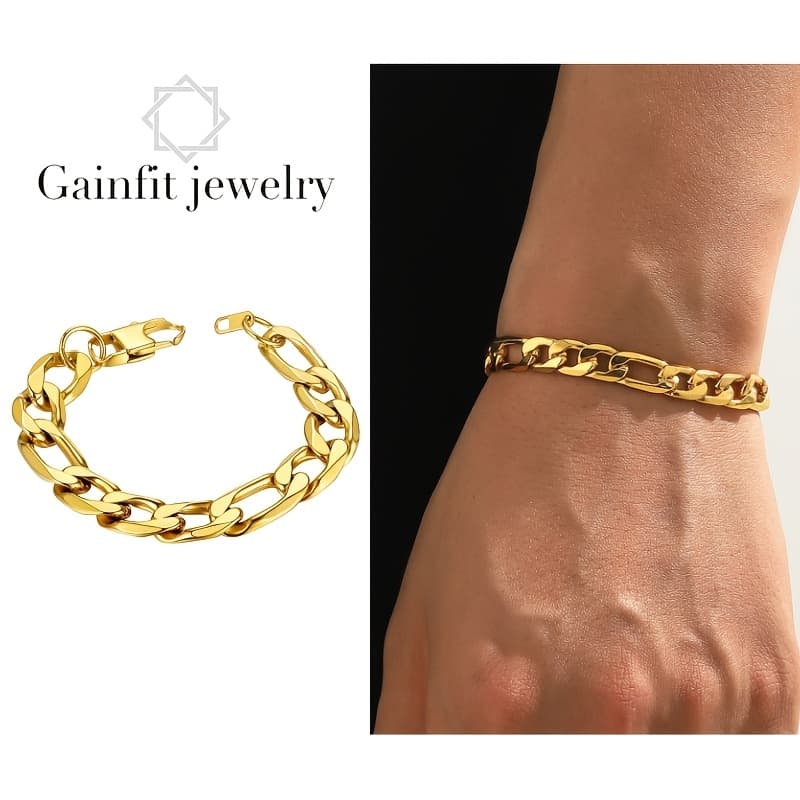 TEMU 24k Golden Plated Bracelet, 925 Sterling Silvery, 8mm Wide, Unisex, Christmas Holiday Anniversary Jewelry Gift, 0.4oz