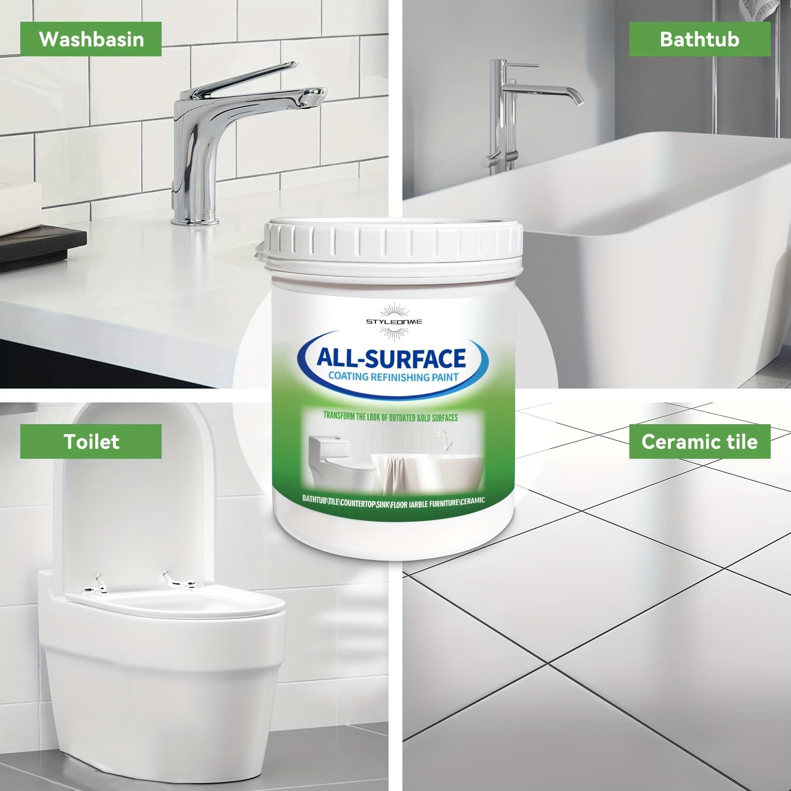 TEMU Styleonme Water-based Tile Paint, 16oz, 500g, For Refinishing Bathtubs, Washbasins, Toilets, Ceramic Tiles, And Kitchen Countertops, And Non-toxic Heavy Glaze Epoxy Resin Coating (includes Tools)