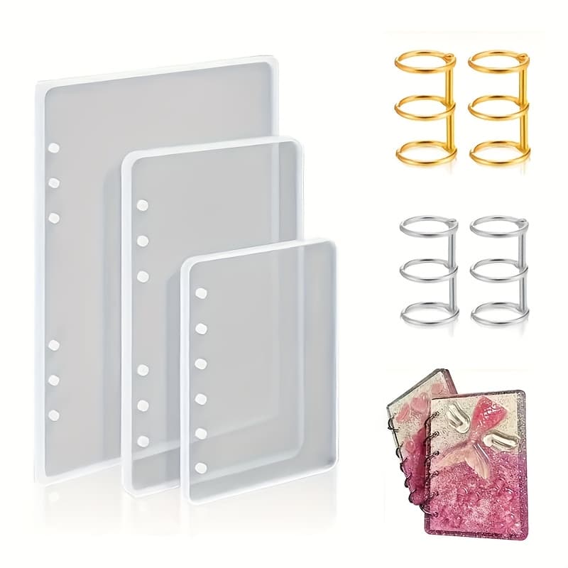 TEMU 7pcs Silicone Mold Set, Diy Resin Silicone Mold, A5/a6/a7 Diary Covers With Holes, Come With 4 Book Rings- Epoxy Casting Tools, Craft Supplies