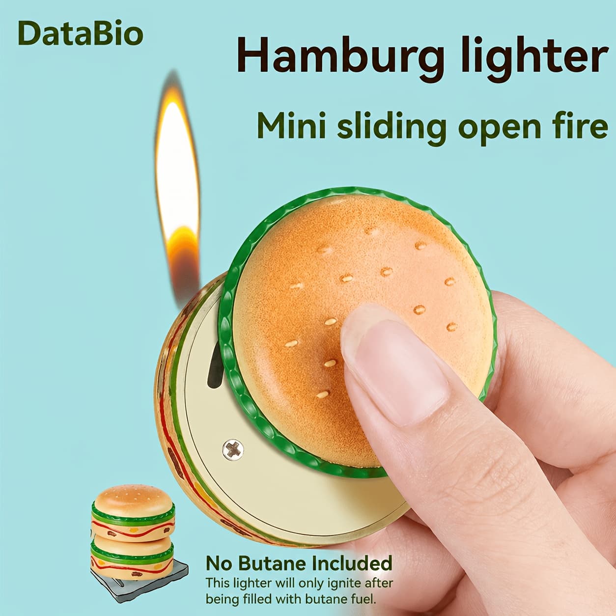 TEMU (no Butane) Mini Hamburger Shape Creative Lighter Side Sliding Inflatable Lighter (no Butane)
