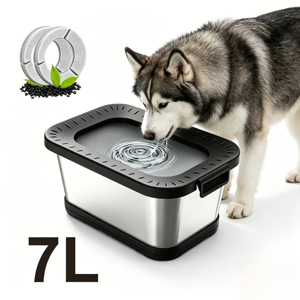 TEMU 7l Stainless Water Bowl, Dog Bowls With Mat, Spill-proof Slow Feeder For Messy Drinkers, Heavy Duty Pet Bowls For Indoor/outdoor Use