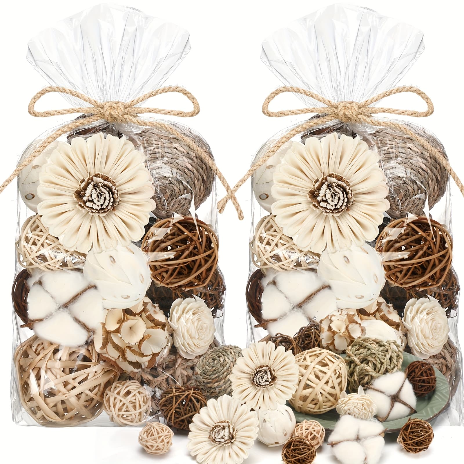 TEMU 2pcs Decorative Balls Bowl Filler Decor Natural Vase Bowl Filler Assorted Spherical Rattan Twigs Wicker Balls For Home Decor Centerpiece (brown)