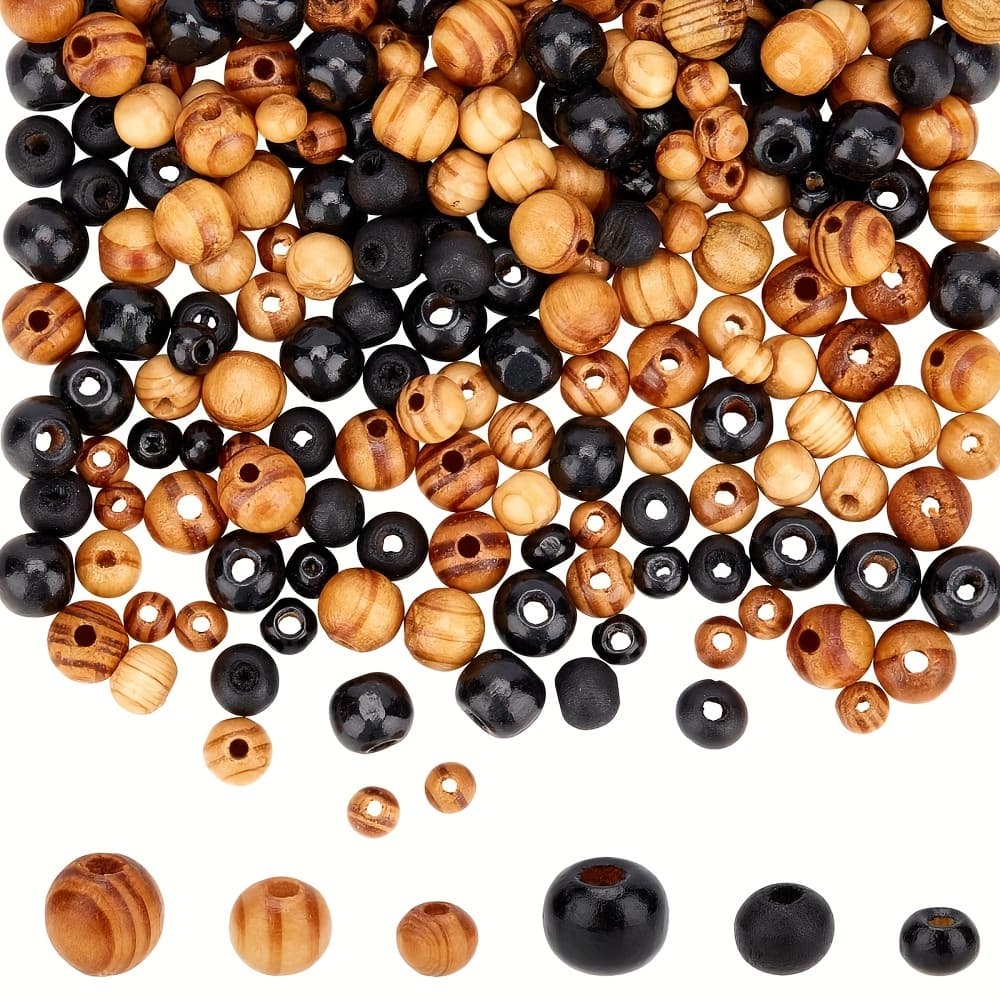 TEMU 500pcs Wooden Beads Set Mixed Sizes Round Hollow Beads For Bracelet And Jewelry Making