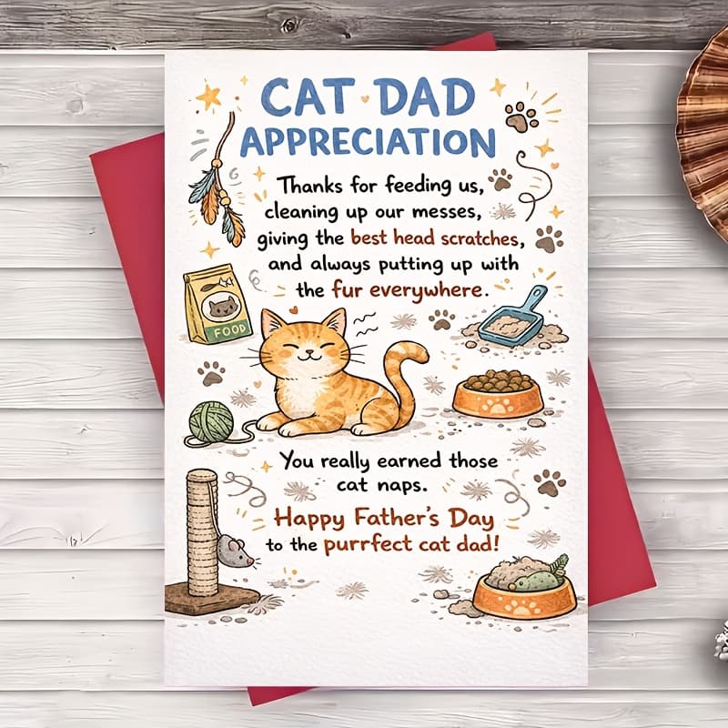 TEMU 1pc Greeting Card Cat Dad Appreciation Greeting Card Fathers Day Husband Boyfriend Pet Owner Cute Cat Theme Message For Home Office Celebration