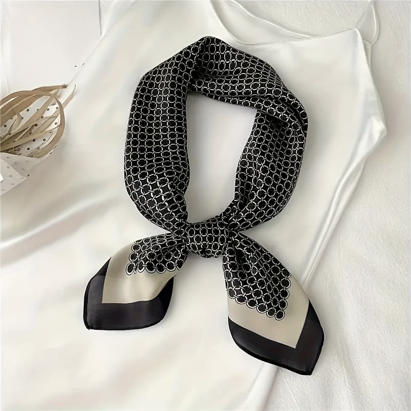 TEMU 27.55 English Women's Elegant Satin Square Scarf, Fashionable Circular Ring Print Multi-functional Headscarf, Elegant Style