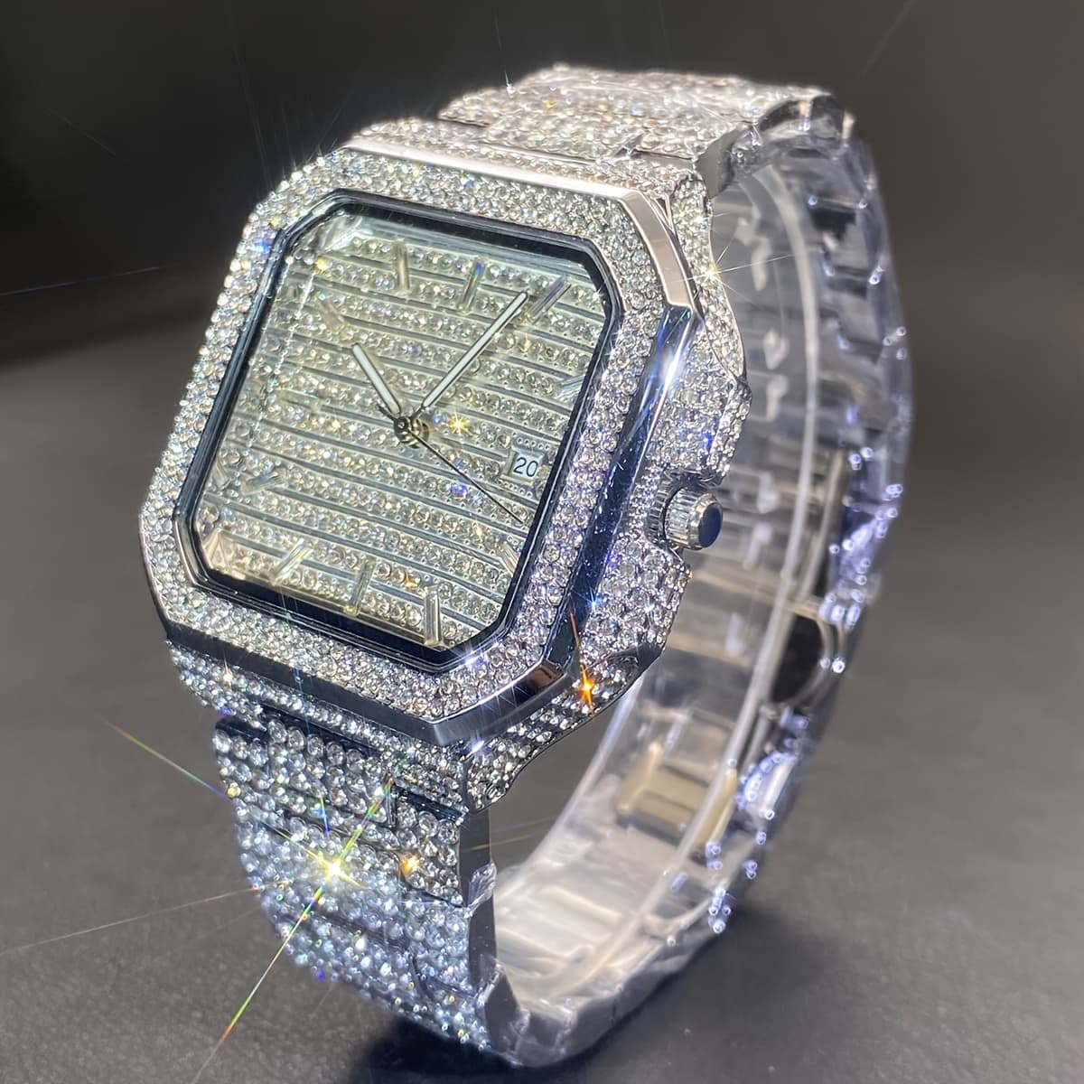 TEMU Missfox Men's Quartz Watch Features A With Rhinestones, Dial, And A Date Calendar. This High-quality, Battery-operated Boasts An Elegant Design Suitable For Casual And Formal Occasions