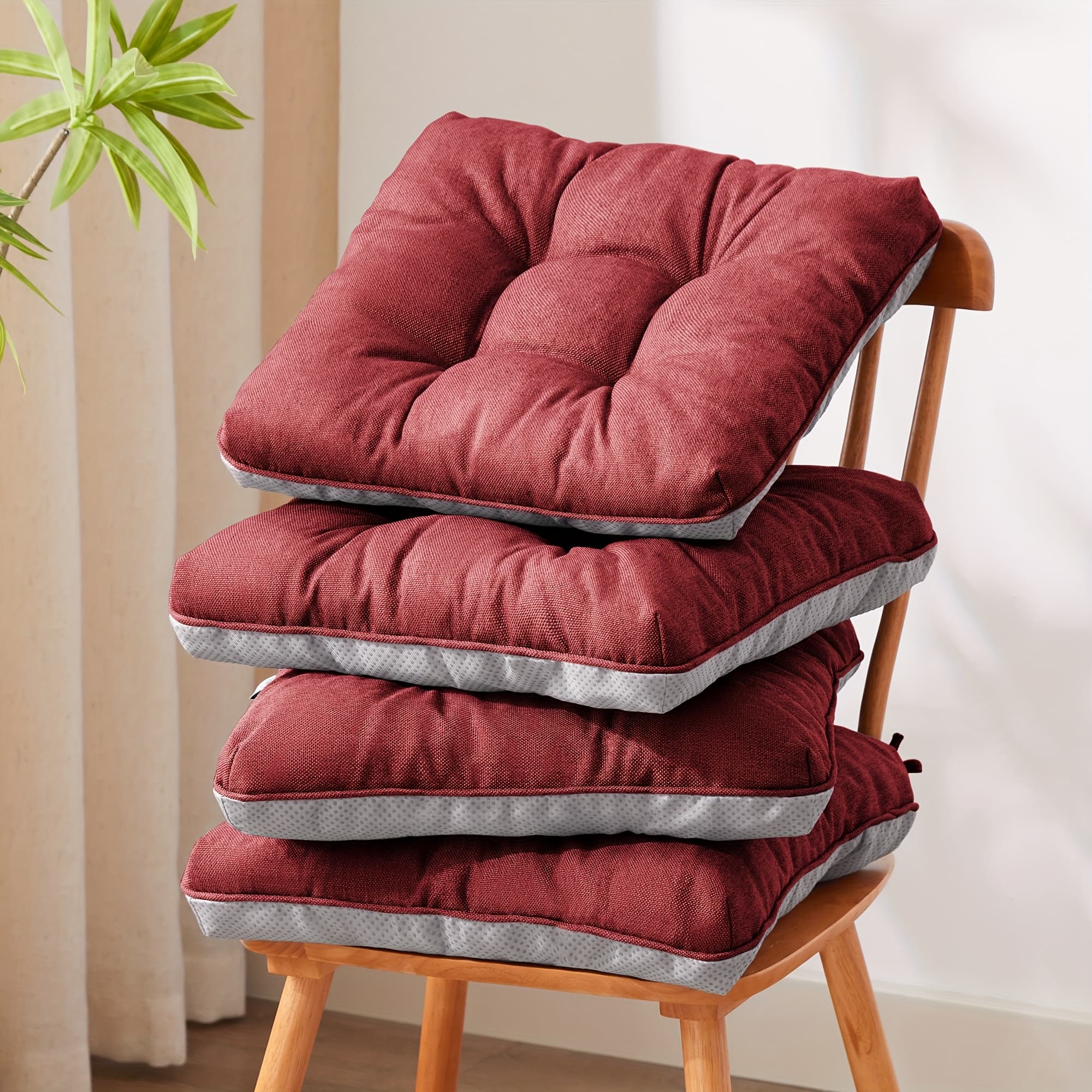 TEMU New Year Memory Foam Chair Cushions Set Of 4, Kitchen Chair Cushions With Non-slip Backing, Seat Cushions For Kitchen Chairs, Indoor Chair Pads With Ties 500gsm