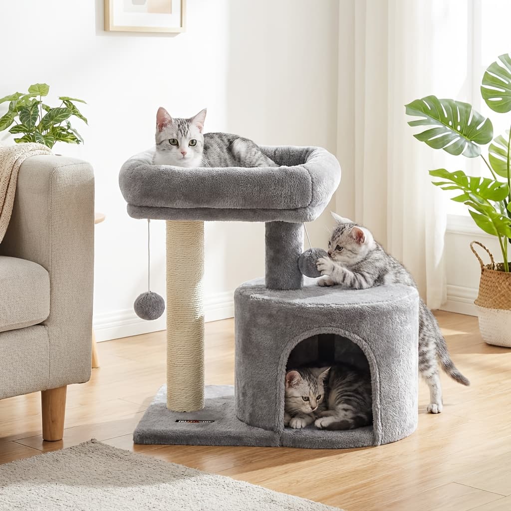 TEMU Multi-level For Cat Tree Tower With Sisal Scratching Posts & Cozy Plush Condo | Soft Padded Perch For Indoor Kittens & For Cats, Space-saving Design For Small Apartments, Easy Assembly