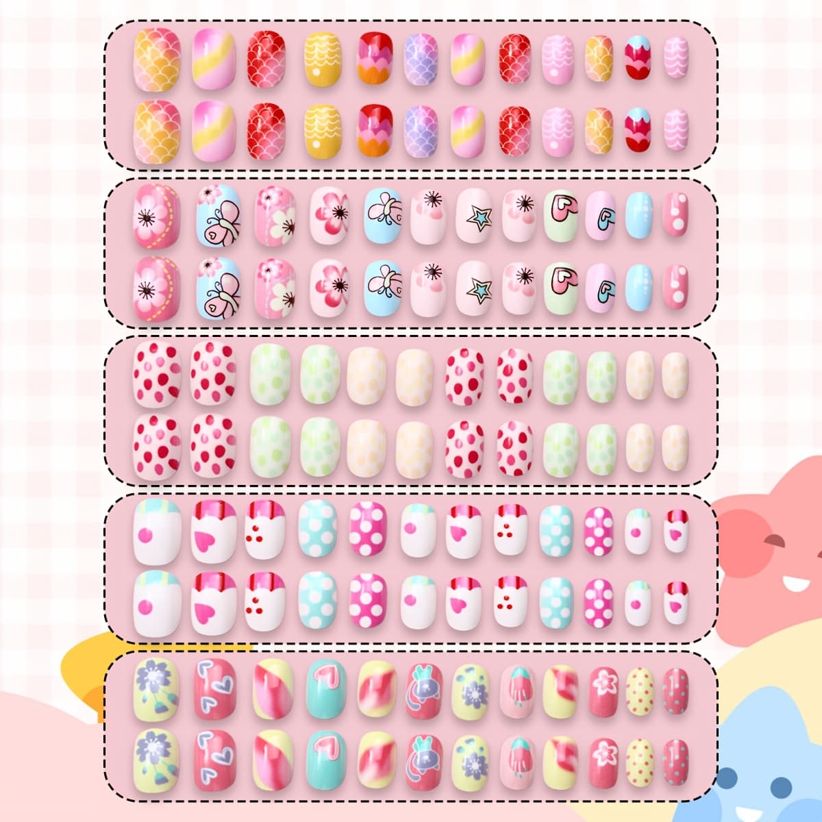 TEMU 120pcs Short Colorful Cute Cartoon Pattern Acrylic Full Cover Press-on False Matching Suitable For Back-to- For And Ladies