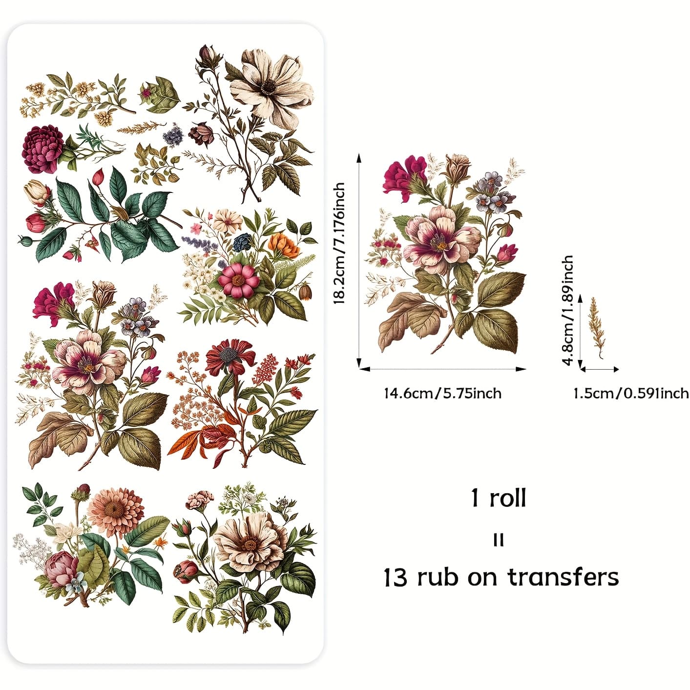 TEMU Vintage Stylish Design Rub On Transfers For Furniture, Dtf Stickers, Unique Patterns For Diy Nightstand, Wardrobe, Cabinet, 11.42" X22.83" Flower Theme
