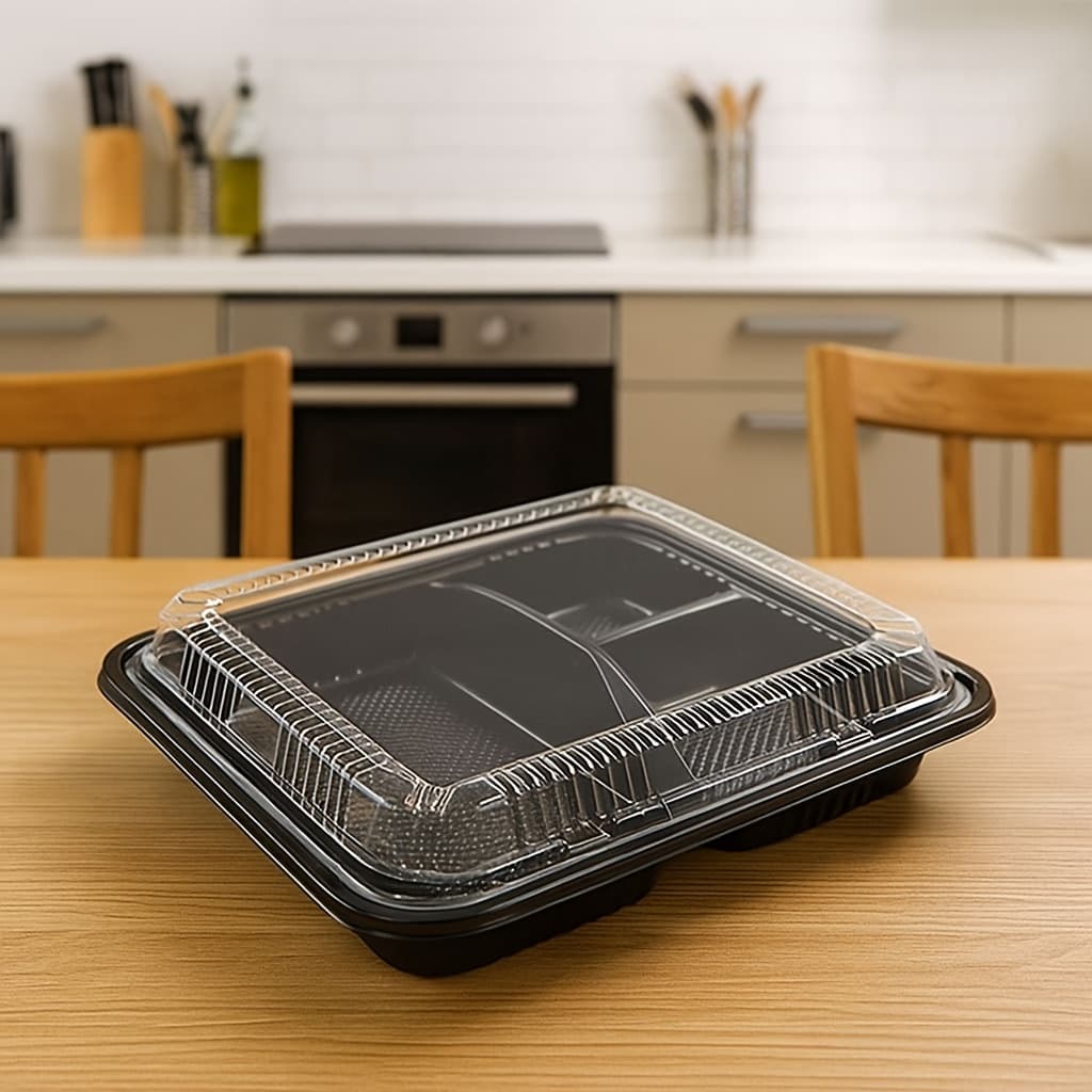 TEMU 45pcs Disposable 3-compartment Food Trays With Lids, Stackable Containers For Parties, Bbq, Picnics, And Weekly Meal Prep