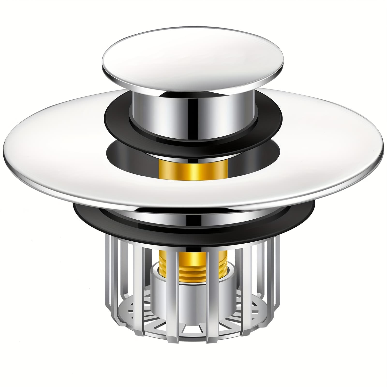 TEMU Stainless Steel Bathtub Stopper | Shower Drain Hair Catcher With Filter Pop-up Bathtub Stopper | Bathroom Sink Drain Stopper | For 1-1/-3/4"" Bathtub Drain Hole