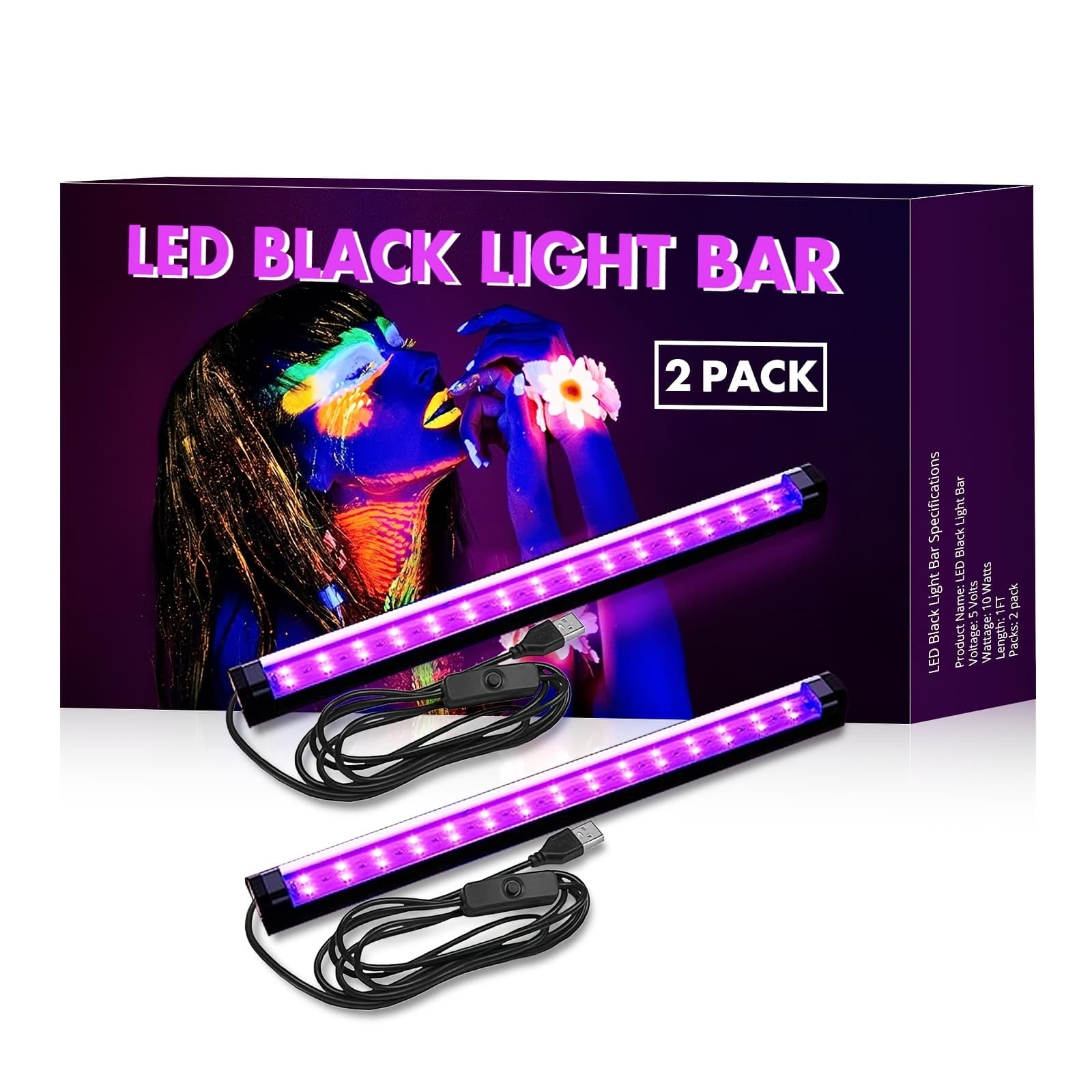 TEMU Black Light Bar 10w 1ft Led Blacklight For Fluorescent Tapestry Poster Body Party Uv Strip Lights For Cabinet Magnetic (2/4 Pack)