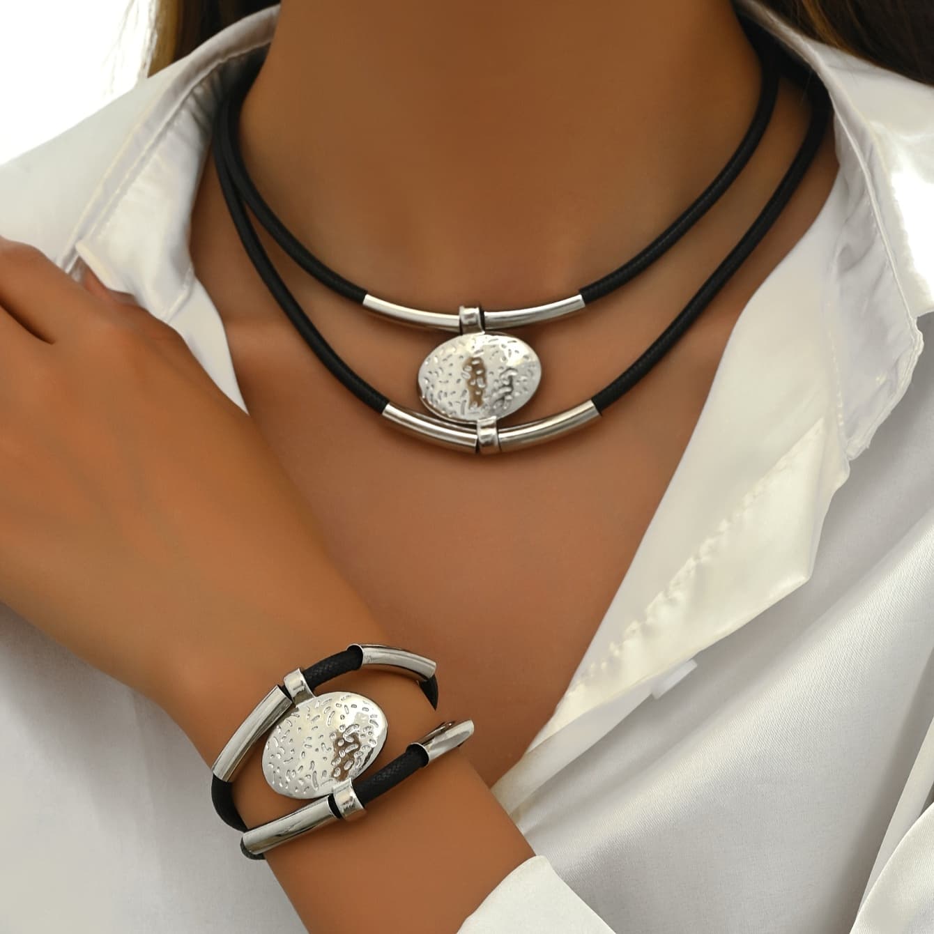 TEMU A Two-piece Set Of Round Long Bead Pendant Necklace And Bracelet With A Retro Bohemian .