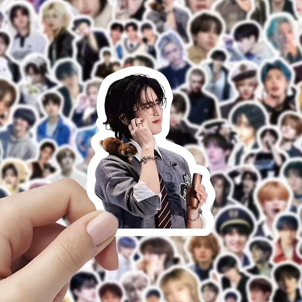 TEMU 100pcs Kpop Theme Sticker Set - Skz Self-adhesive Stickers, Diy Mobile Phone, Suitcase, Guitar Decoration | Great For Fans And Gift , Kpop Accessories