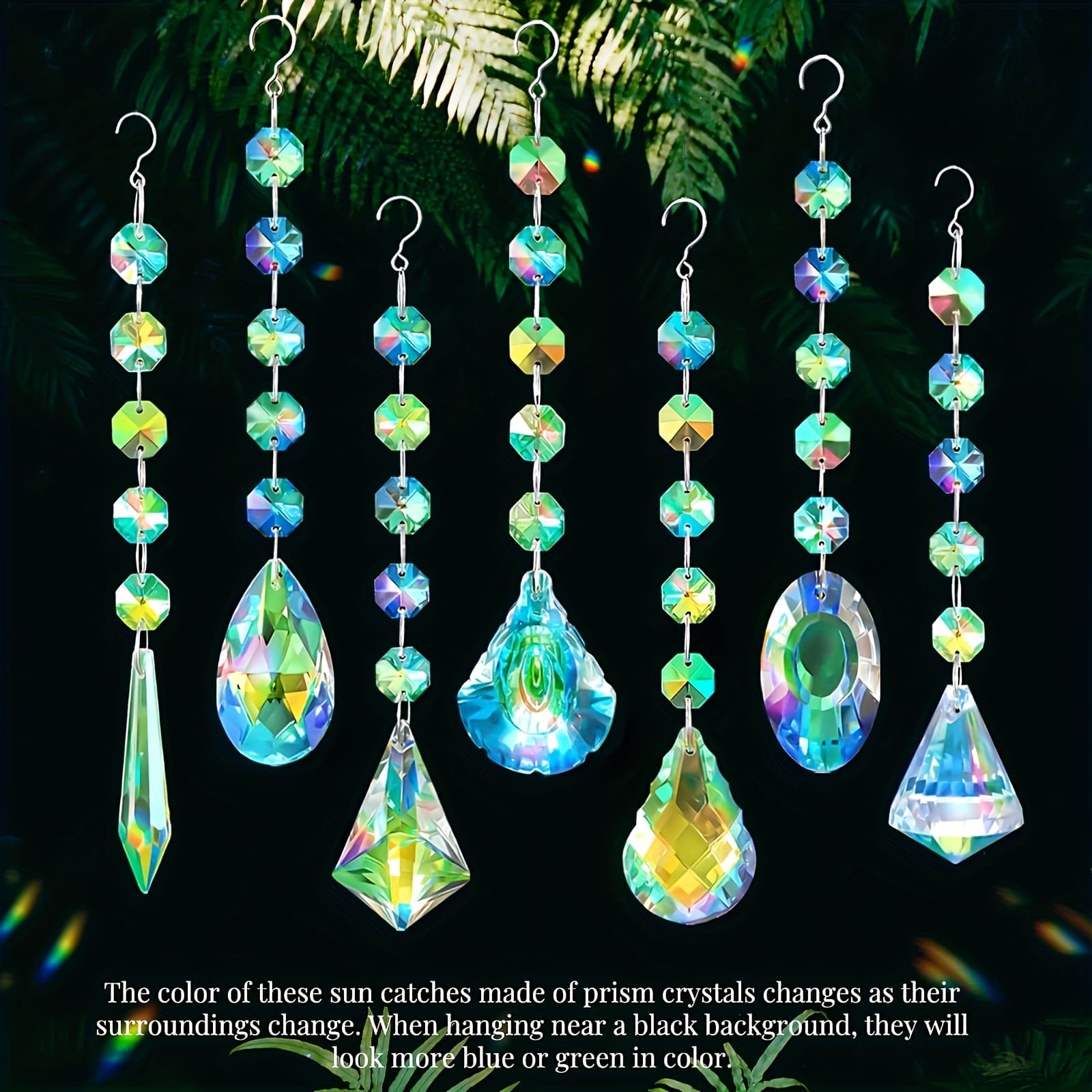 TEMU 7pcs Vibrant Glass Sunlight Catcher Set - Multicolored Hanging Art Prisms With Dainty Chains For Indoor , Window Decor, And Festive Celebrations - Perfect For Home, Garden, Party, And Wedding