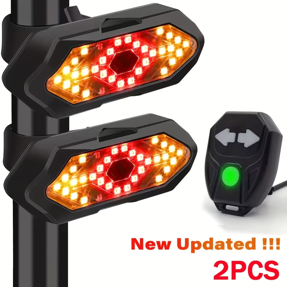 TEMU 2pcs Light With Turn Usb Rechargeable 5 120 Bright Led Rear Light For Adults Kids Men Women Road Mountain Cycling Safety Taillight Accessories | Wireless Remote Control, High Visibility