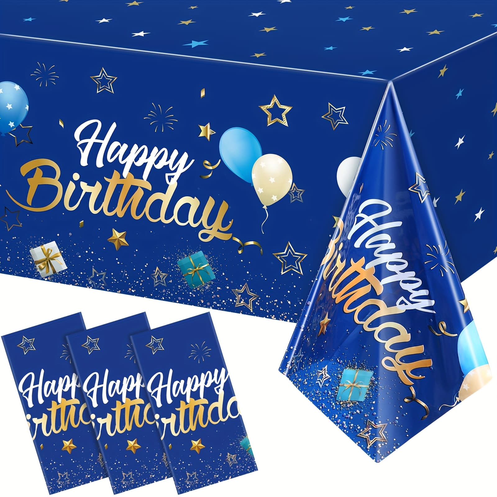 TEMU 3pcs Navy Blue & Tablecloths Suitable For Birthday Party Decorations - Starry Confetti Table Covers For Parties, Weddings, Showers, Plastic Tablewear (navy & Stars)