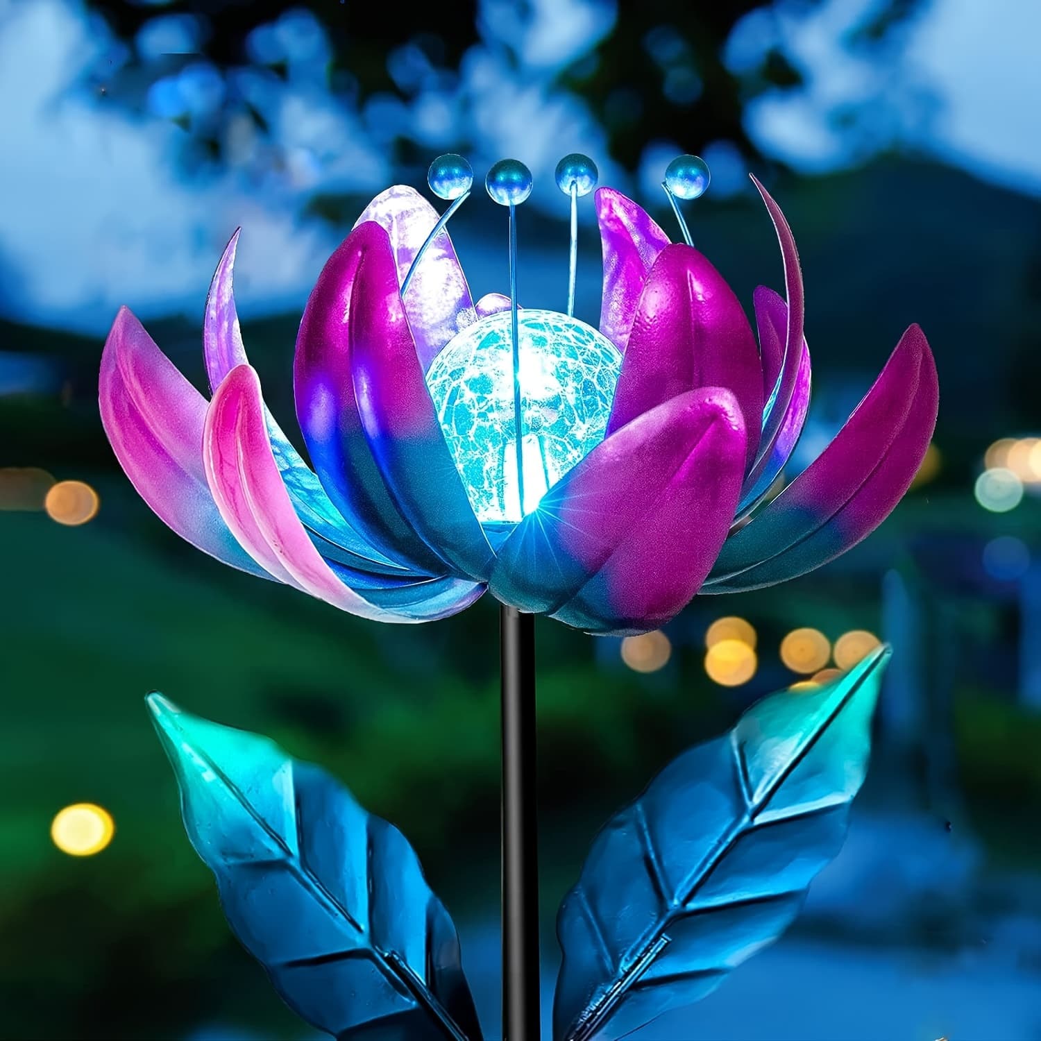TEMU Solar Outdoor Floor Lamp Rotating Windmill Light, Outdoor Solar Light, Purple Blue Windmill Light, Outdoor Garden Light, Colour Changing Led Light, Suitable For Patio, Lawn, Garden Decoration