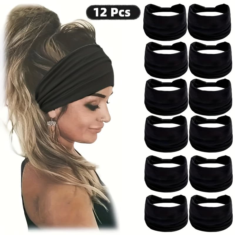 TEMU 12pcs Women's Wide-brimmed Sports Yoga Running Sweat Absorption Elastic Hair Accessories, Ethnic Style Bohemian Style Style