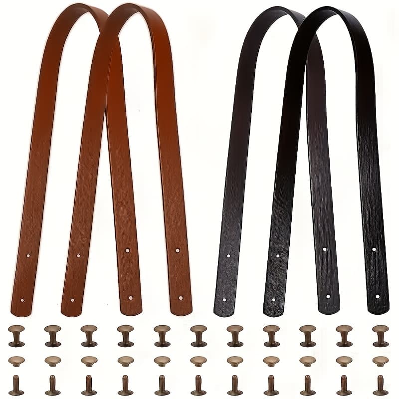 TEMU 4pcs Pu Leather Handle With Iron Rivets - A Replacement Handbag Strap For Bags, Diy Wallet Making Supplies, Diy Wallet Making