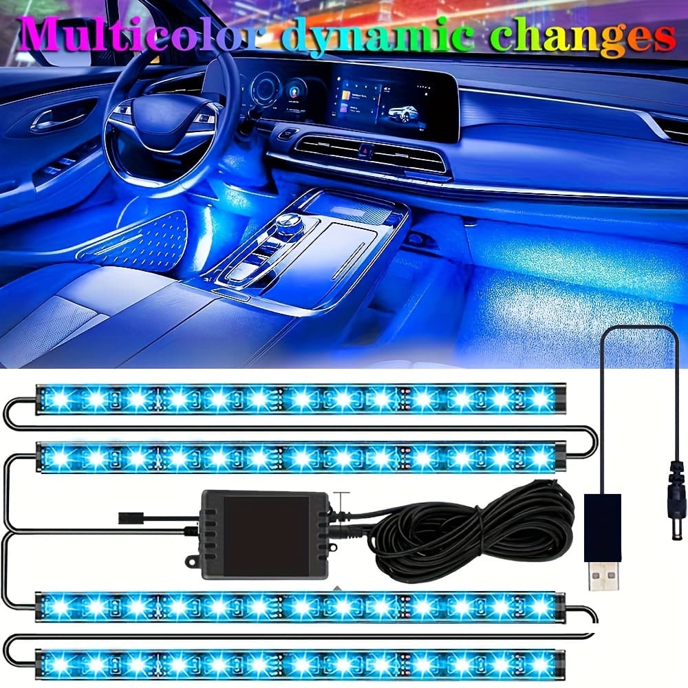 TEMU 4in 1 Car Led Strip Light, 52 Led Rgb Car Led Lights, Smart Car Interior Lights With, Rgb Lights With And , Lights For Cars With Car Usb, 5v, Car Accessories For Men, Birthday Gift