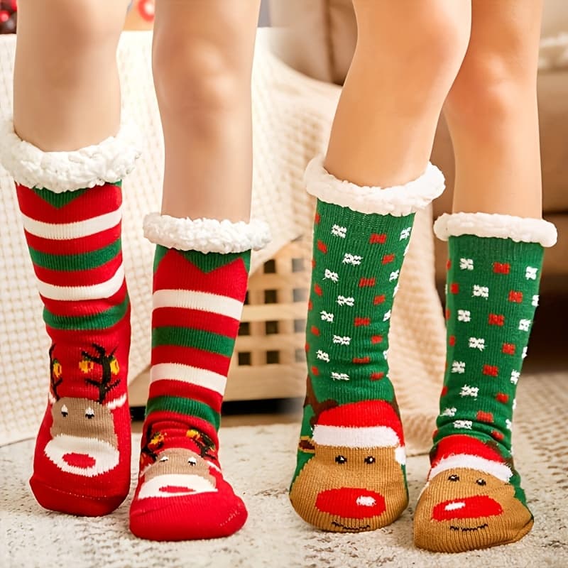 TEMU Of Christmas Socks, Women's Mid Tube Socks, Lamb Velvet Reindeer Christmas Hat Pattern, Winter With Thick Velvet, Cute Holiday Gift