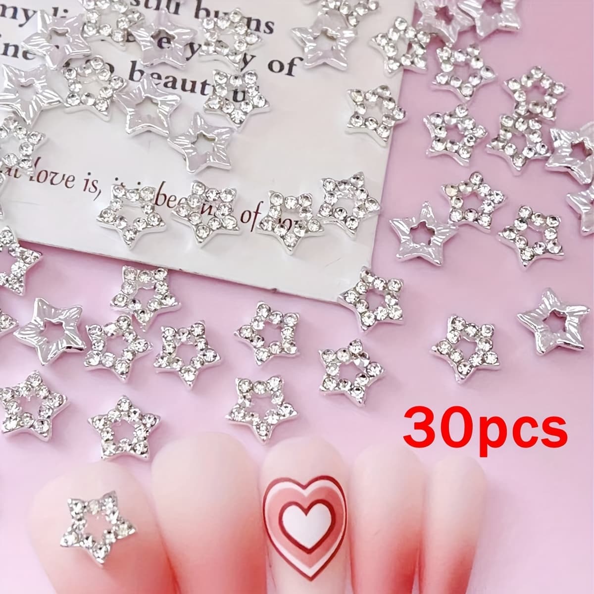 TEMU 30pcs 3d Starfish Nail Art Charms, Silvery Alloy With Accents, Unscented Nail Decorations For Diy Manicure And Crafts