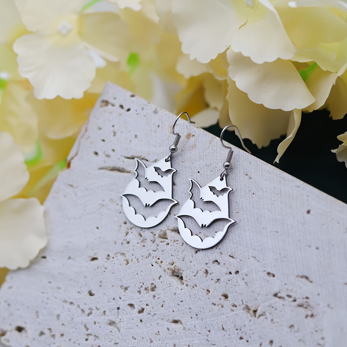 TEMU Bat-shaped 304 Stainless Steel Drop Charms Suitable For Jewelry Making - Bat-themed Earrings For, Wearable Bat Charms For Diy Crafting (no Coating, Bat Feature)