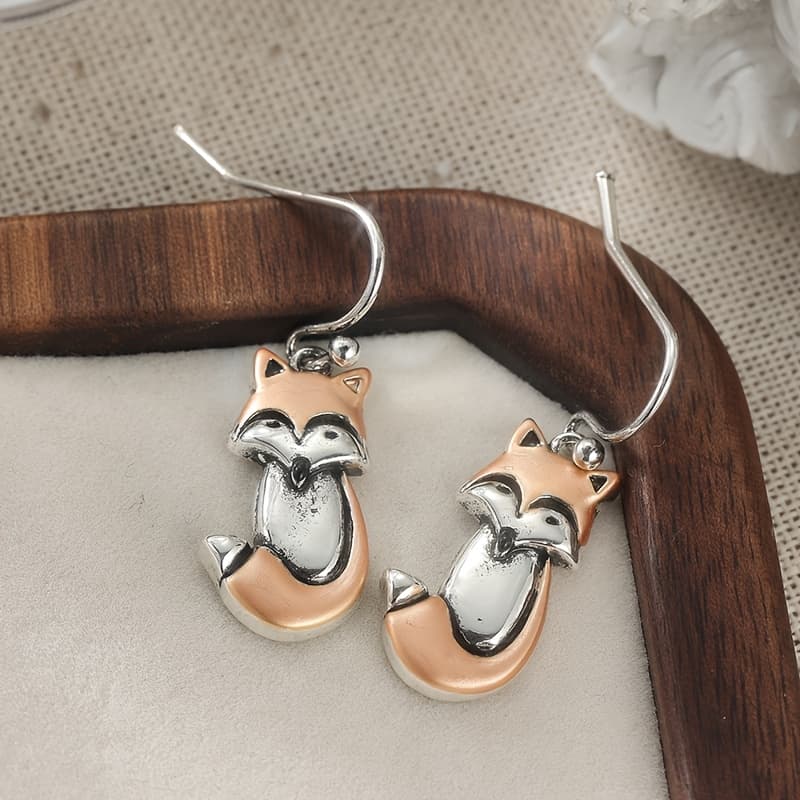 TEMU 1 Pair Cute Retro Fox Pendant Earrings - K -plated Copper Cartoon Fox Jewelry, Fox-shaped Dangle Earrings For &, Daily Wear & Christmas Gifts, (perfect Gift For Her)