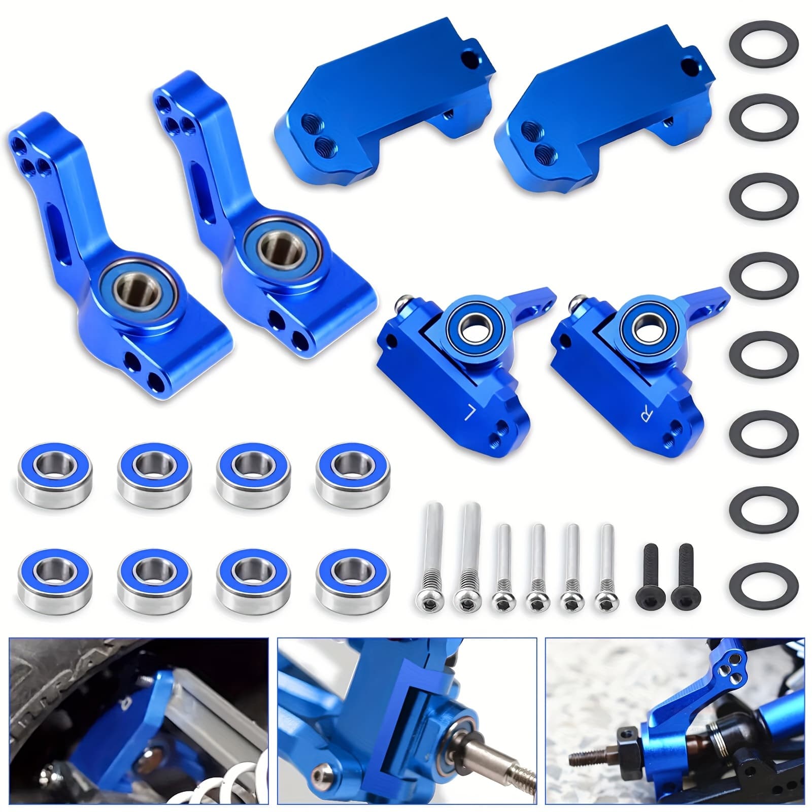 TEMU Aluminum Front Steering And Caster Block Set, Including Rear Stub Axle Carriers, Designed For 1/10 2wd Slash And