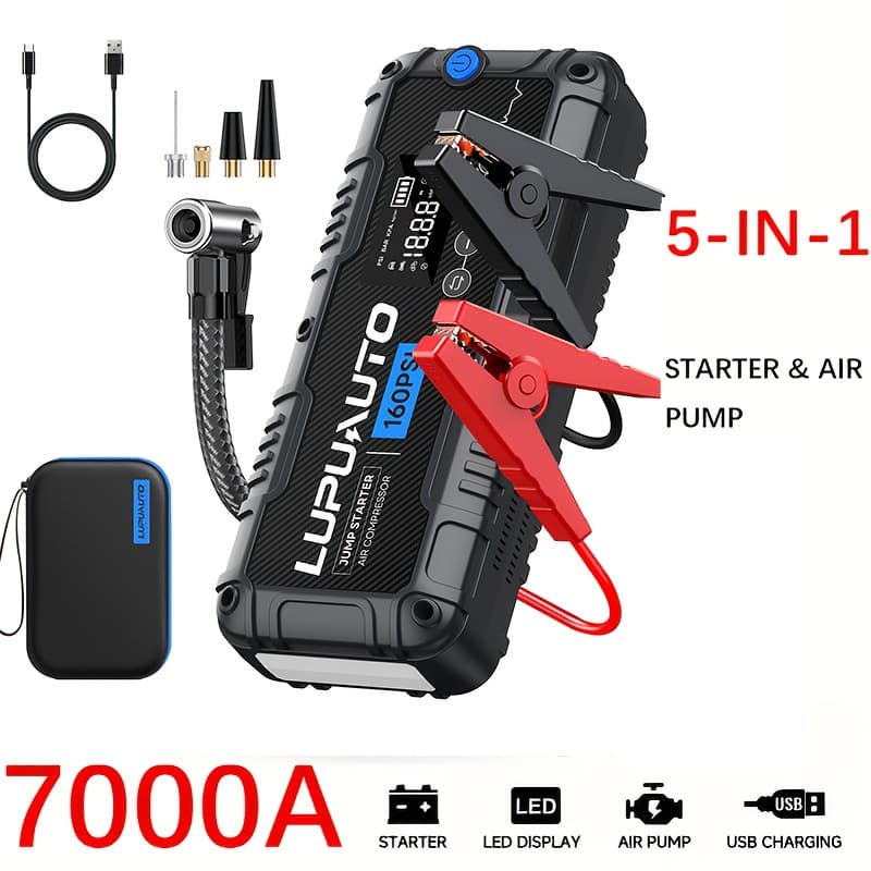 TEMU 7000a Multi-functional Emergency Supply With Air Pump, 160psl Portable Car Battery Starter, Digital Tire Inflator, Suitable For 10. .25gal Gal , Led Emergency Light, Car Emergency Tool., Vehicle