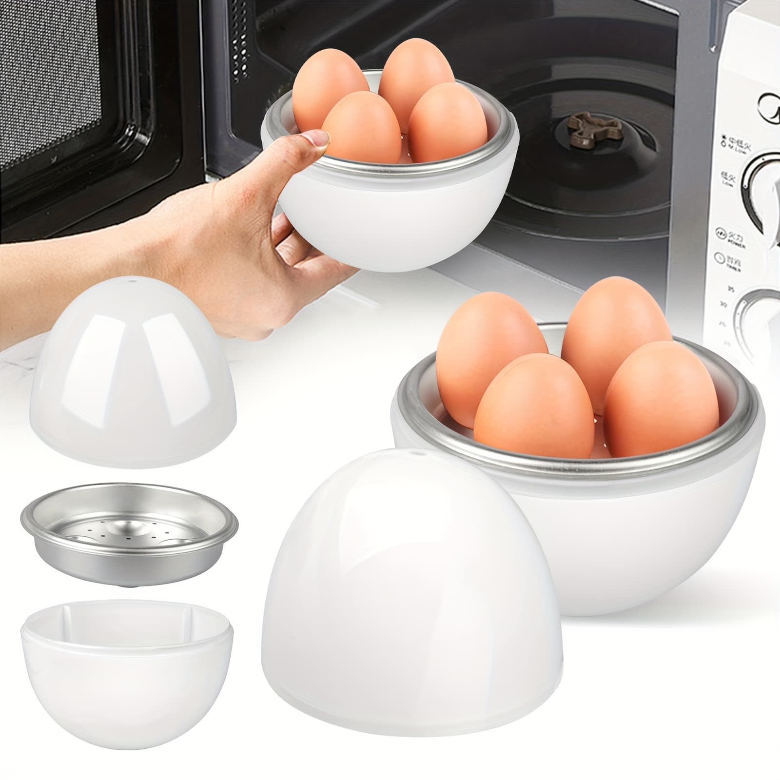 TEMU Microwave Egg Cooker, Egg Boiler, Healthy Breakfast Tool, Steamer For 4 Eggs, Perfect For Home Kitchen Breakfast