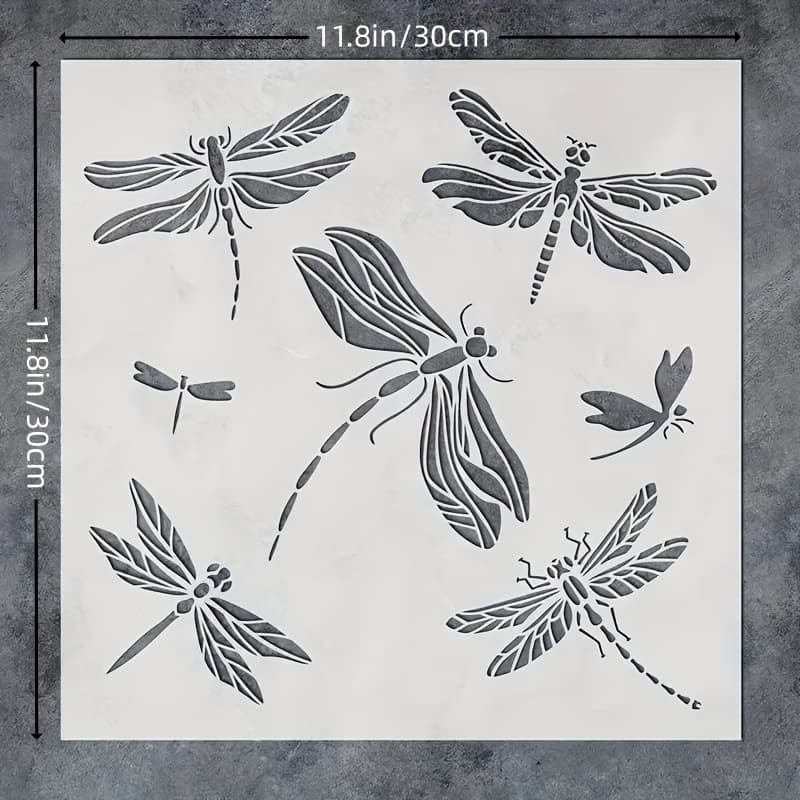 TEMU 1pc Dragonfly Stencil 11.8x11.8in Dragonfly Painting Decorative Stencil Insect Painting Stencil For Painting On Wood, Floors, Walls And Fabrics!