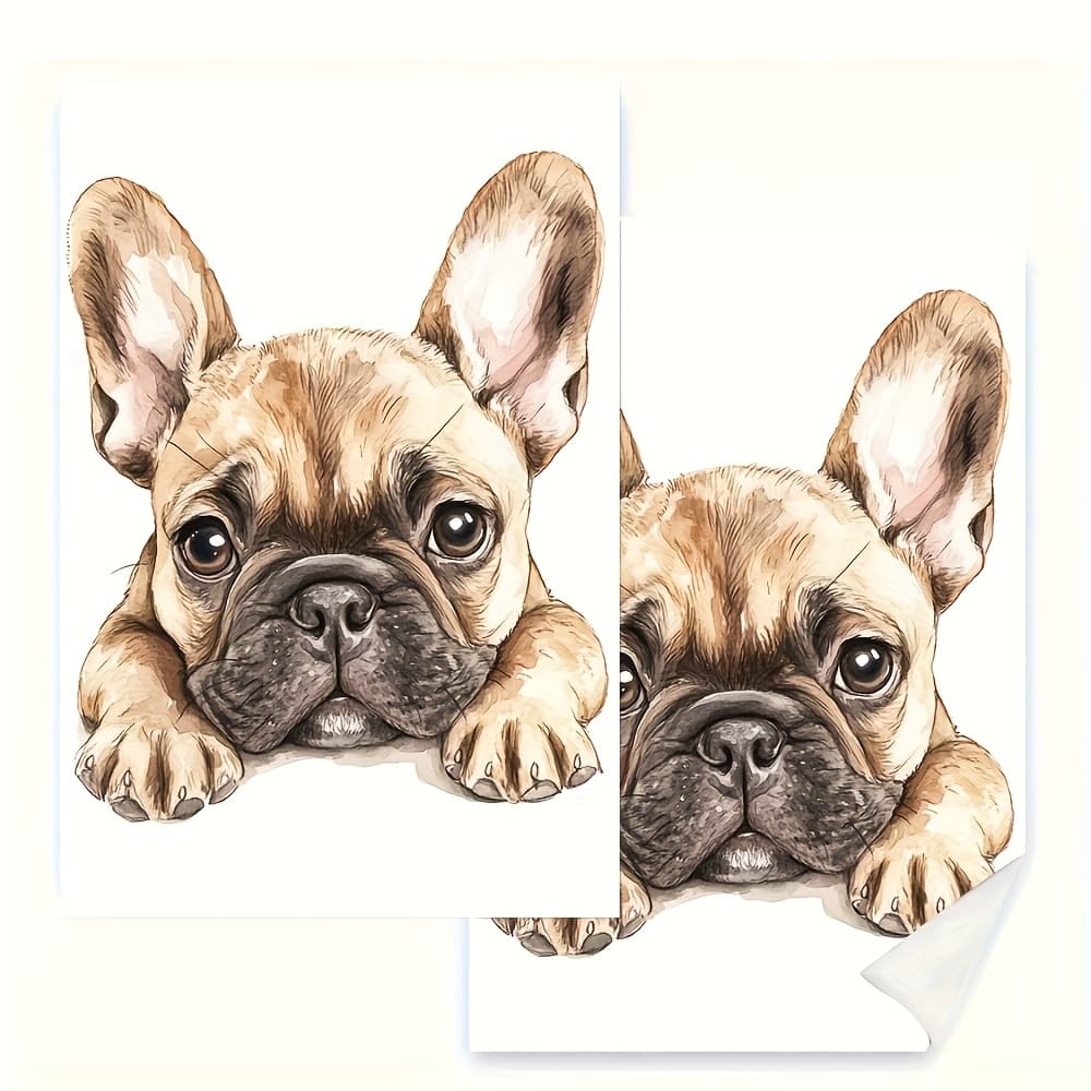 TEMU 2pcs Set French Bulldog Kitchen Towels - , 40.64 X 60.96 Cm, Fade-resistant Polyester, Ideal For Cooking, Baking, And Housewarming Gifts