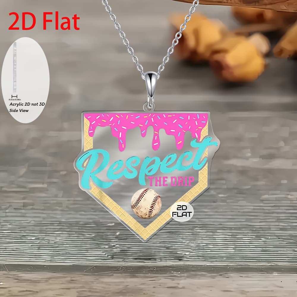 TEMU 2d Flat, 2d Flat Baseball Logo Pendant Necklace, Fashion Jewelry, Party Favors, Holiday Gifts For , 2d Flat