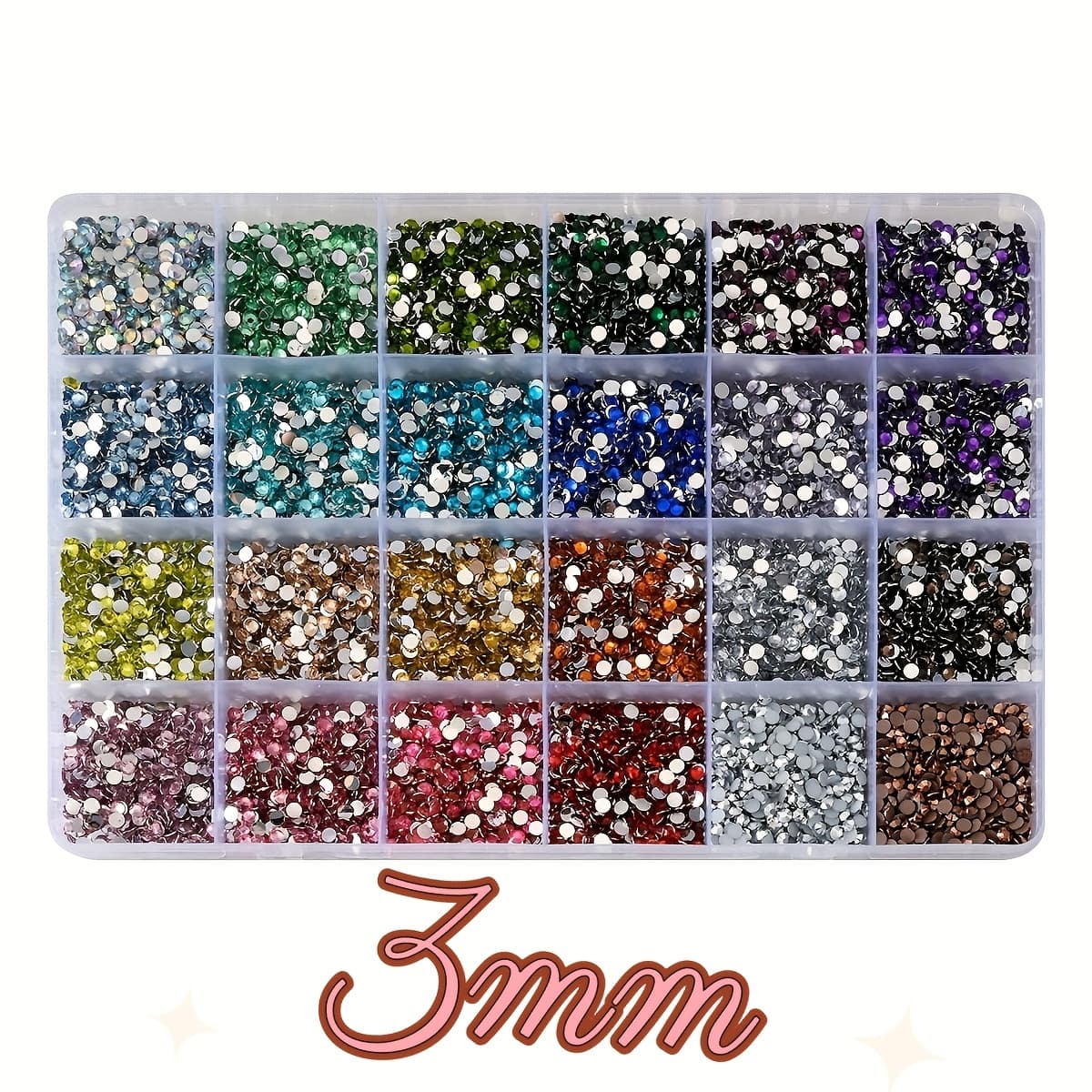 TEMU 16000 Sparkling Craft 24 Colors 2mm/3mm Flat Back Resin Rhinestones, Non-hot Fix Gems For Nail Art, Makeup, Diy Crafts, Glasses - Assorted Colors Plastic Wholesale Set