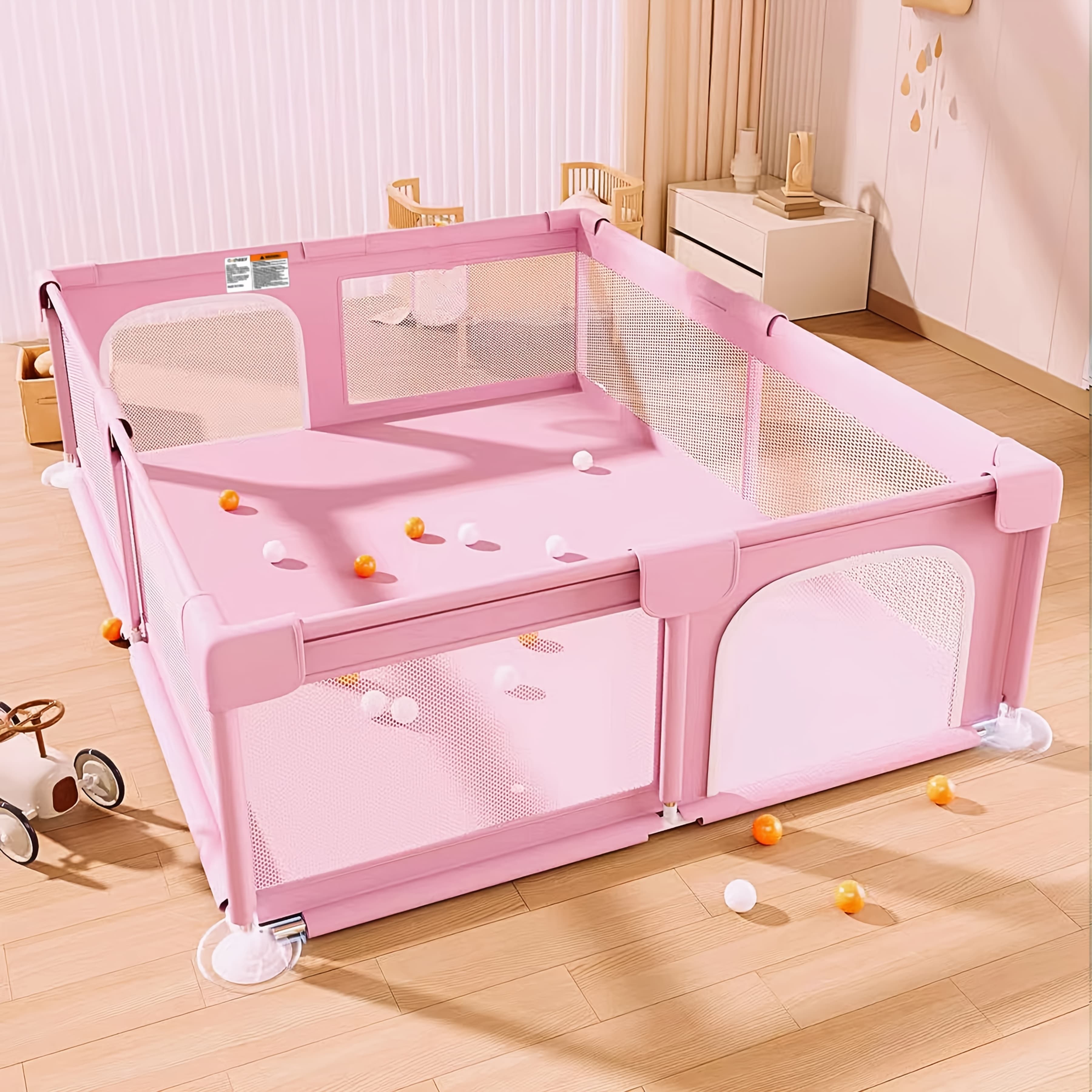 TEMU Baby Playpen, Fence , Breathable Mesh Design, Crawling, Walking Fence, Indoor And Outdoor Climbing Mat, Infant Activity Center - In Multiple Colors (pink/green/gray)