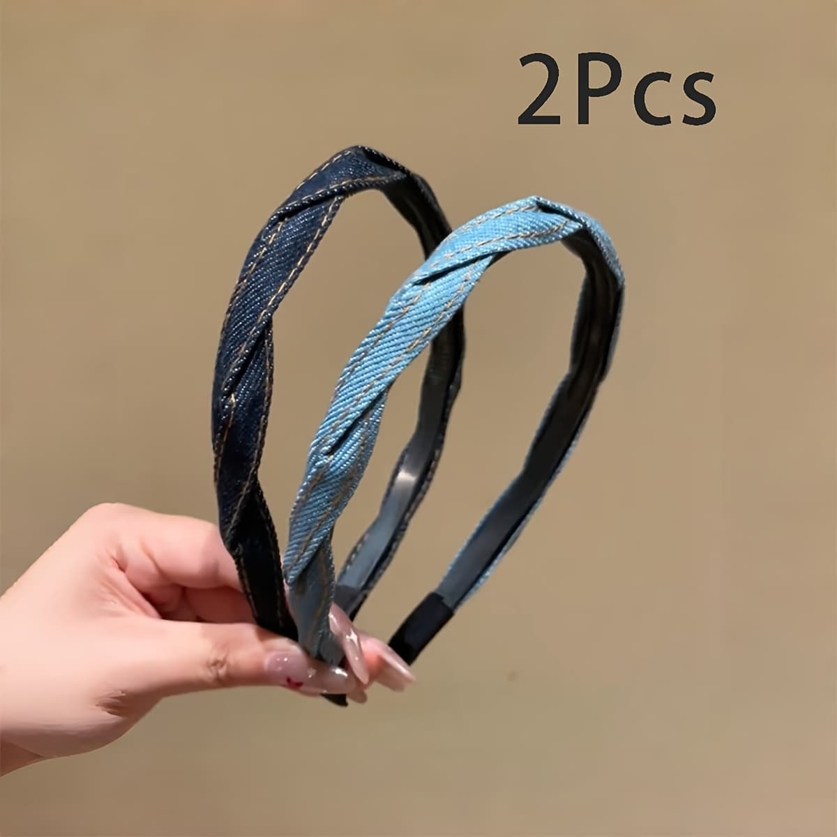 TEMU 2pcs Women's Denim Thin Headbands, Vintage Temperament, Sturdy & Durable Hair Hoop, Daily Wear Hair Additions