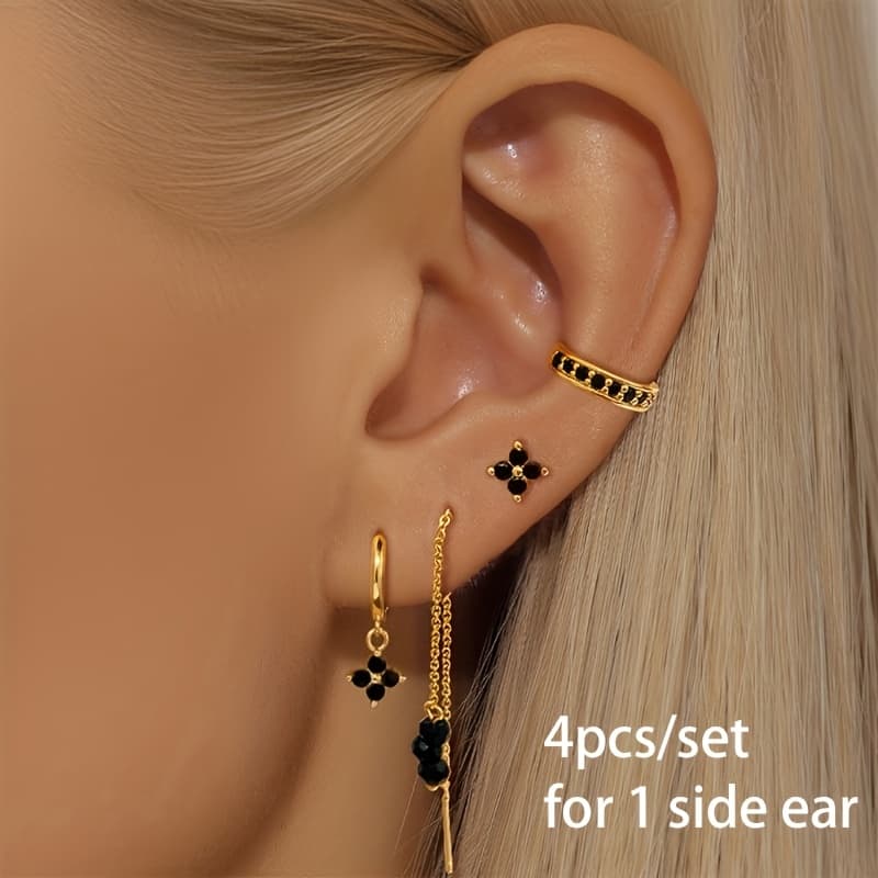 TEMU 4pcs Set: Simple Yet Luxurious Fashionable Women's Hypoallergenic Copper 3a Zirconia Stud Earrings Set, Fashion Accessories, , A Gift For Mom, Women's Jewelry, Holiday Gift, Women's Earrings