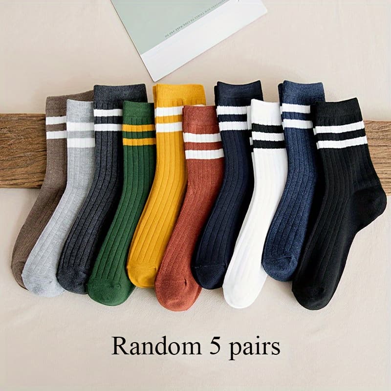 TEMU 5/10 Pairs Random /winter Mid-calf Socks For Men, Anti-odor, Sweat Absorbing, Breathable, Comfy Sports Socks For Couples