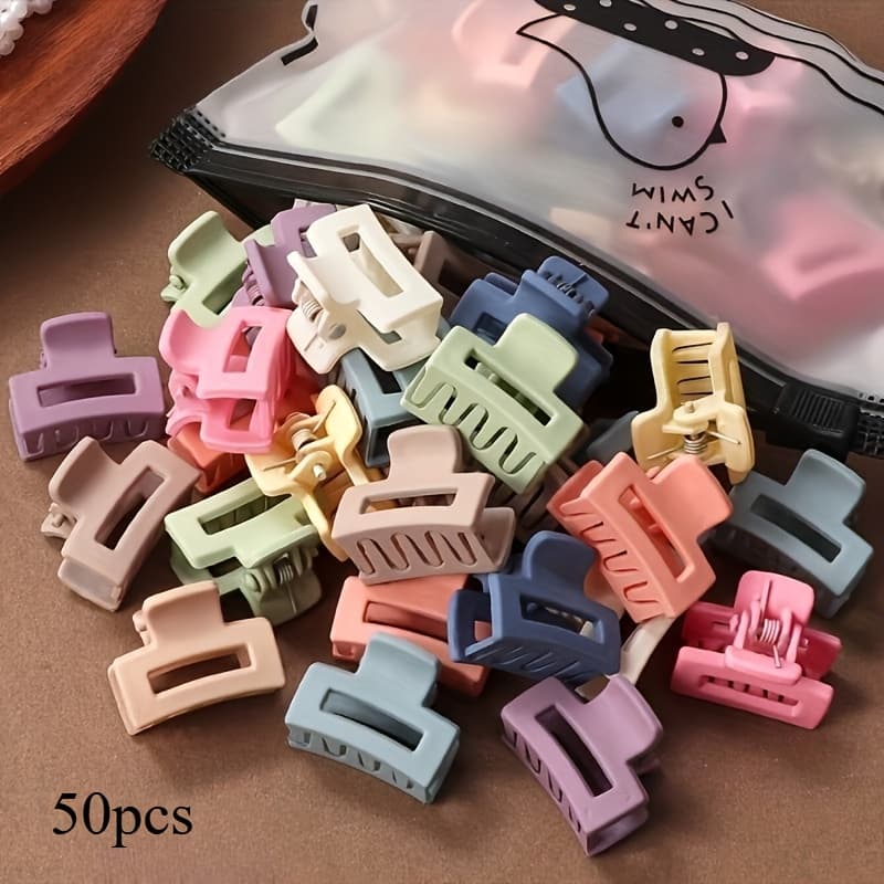 TEMU 50pcs Vibrant Matte Hair Clips - , For Women | Stylish & Durable Plastic Hair Accessories With Secure Hold, Hair Accessories For Women, Design, Easy Application Clips