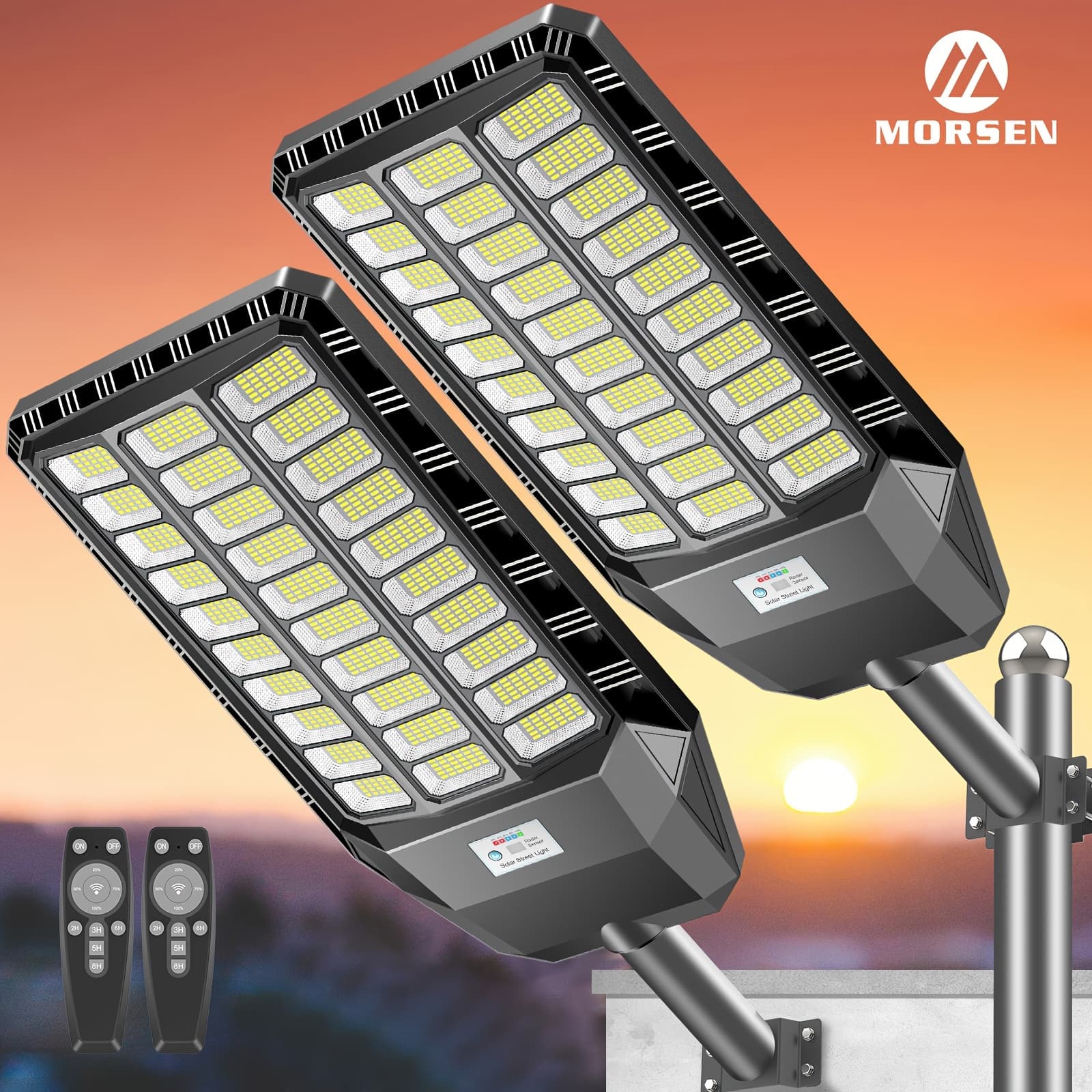 TEMU Morsen Solar Street Lights, Solar Lights Commercial Grade High Brightness Solar Lights Outdoor Dusk To Dawn Outdoor Lighting 3d Motion Sensor With Remote Control 2pcs
