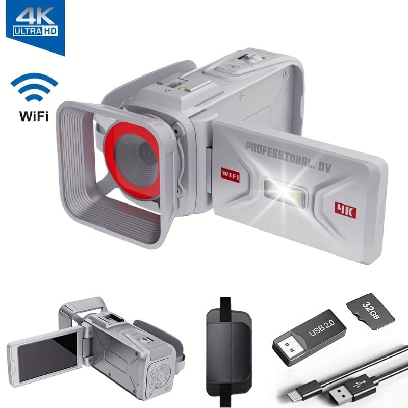 TEMU 4k Video Camera Camcorder, 64mp With 3" 270° Flip Screen, 18x Digital Zoom, Wifi And Webcam For Youtube, 32gb Sd Card, Built-in Rechargeable 2500mah Battery