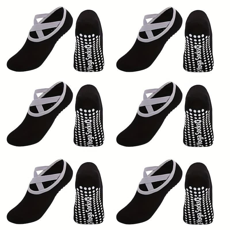TEMU 6 Pairs Of Yoga Socks, Women's Short Tube Boat Socks, Silicone Anti Slip Dance, Indoor Pilates, Floor Fitness Socks