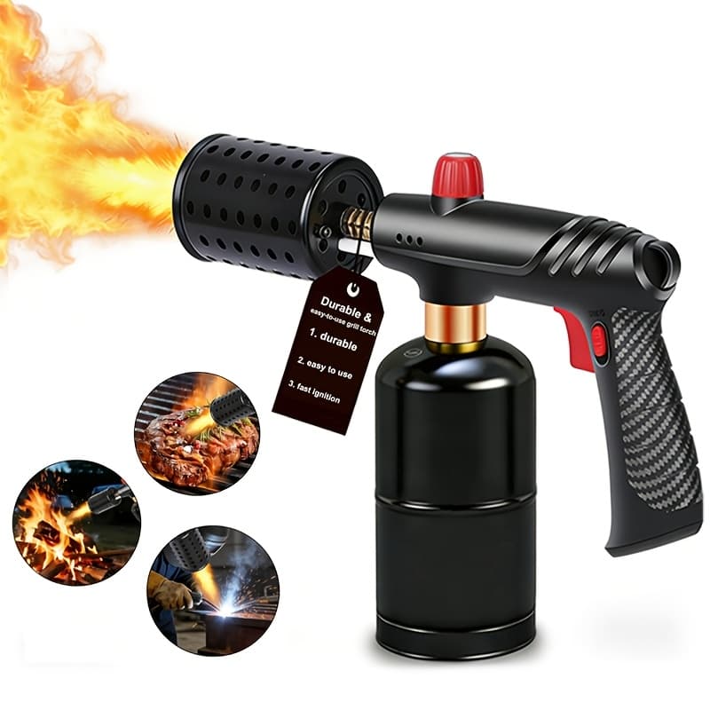 TEMU Powerful Propane Torch Gun With Adjustable Flame & Safety Lock, Heat Dissipation System Suitable For Bbq, Searing Steak, Camping, Outdoor - Gifts For , Birthday Present (tank Not Included)